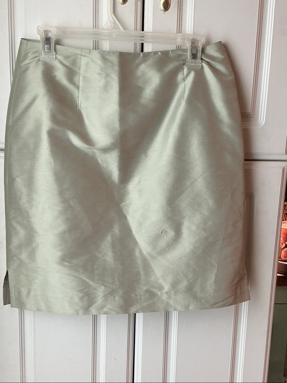 Satin Pencil Skirt in Pale Sage Green